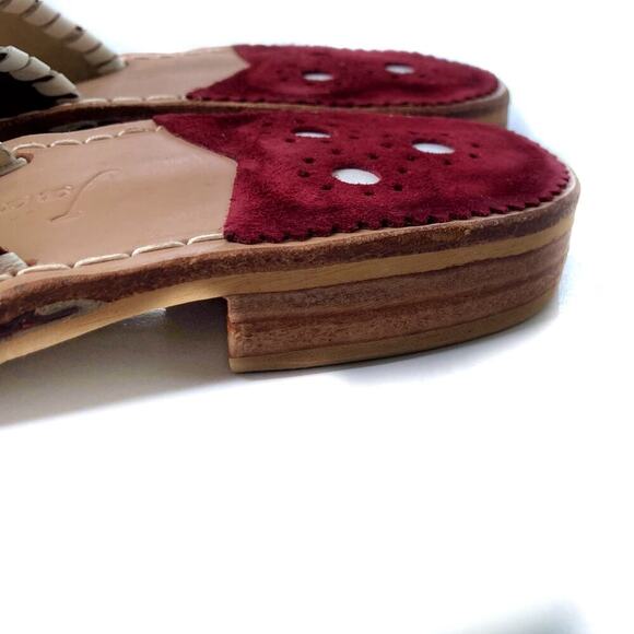 Jack Rogers Palm Beach Burgundy Sandals | Leather Whipstitch Preppy Resort Chic - Picture 9 of 16